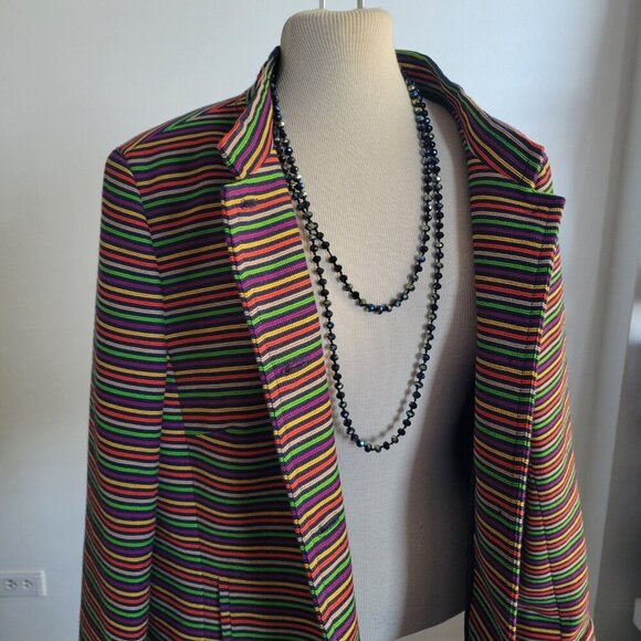 New Talbots Women’s Multicolor Blue Yellow Striped Rainbow Cotton Jacket (14) - Picture 11 of 16